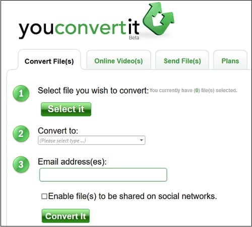 Окно конвертации на youconvertit