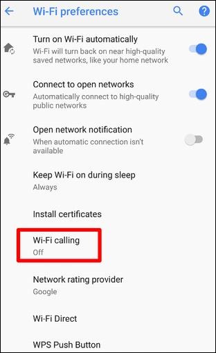 Опция Wi-Fi calling