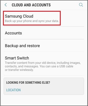 Выберите "Samsung Cloud"