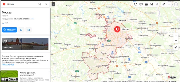 Москва на карте Яндекса