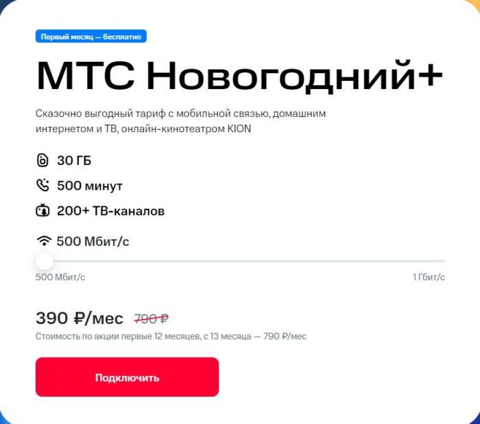 Тариф Новогодний+ от МТС