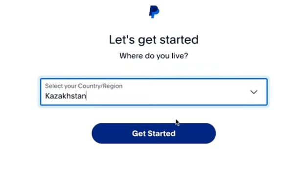 Выбор страны при регистрации в PayPal